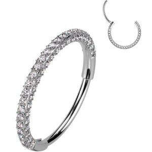 18G Implant Grade Titanium Triple Sided Micro Gem Hinged Nose Hoop